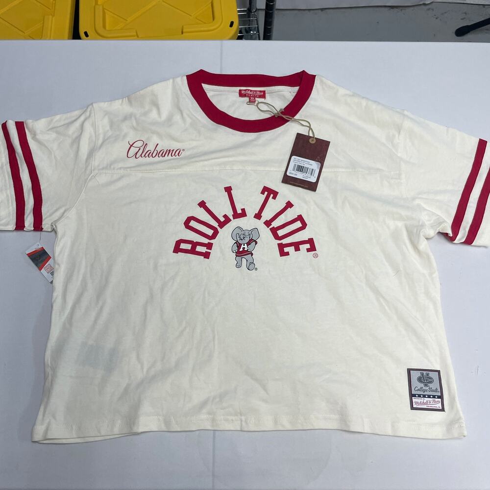 Alabama Crimson Tide Mitchell & Ness Women's Roll Tide Cropped Yoke T-Shirt NWT